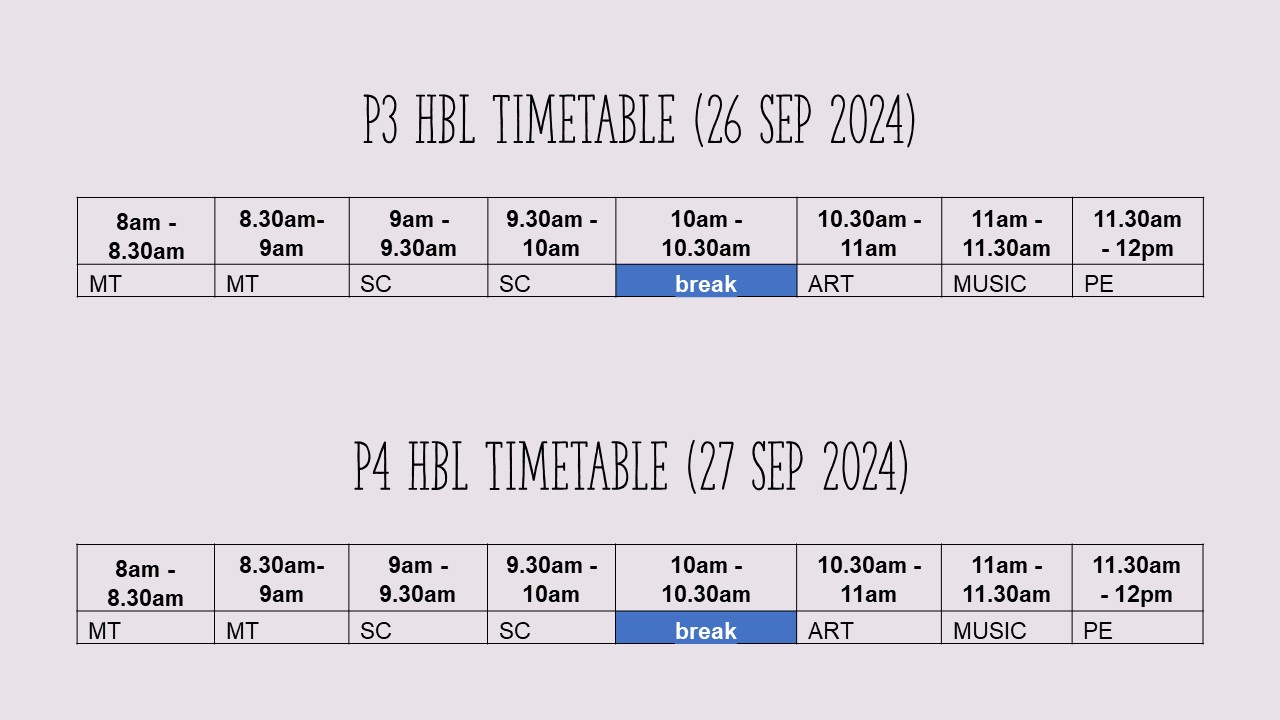 P3&P4 HBL Timetable